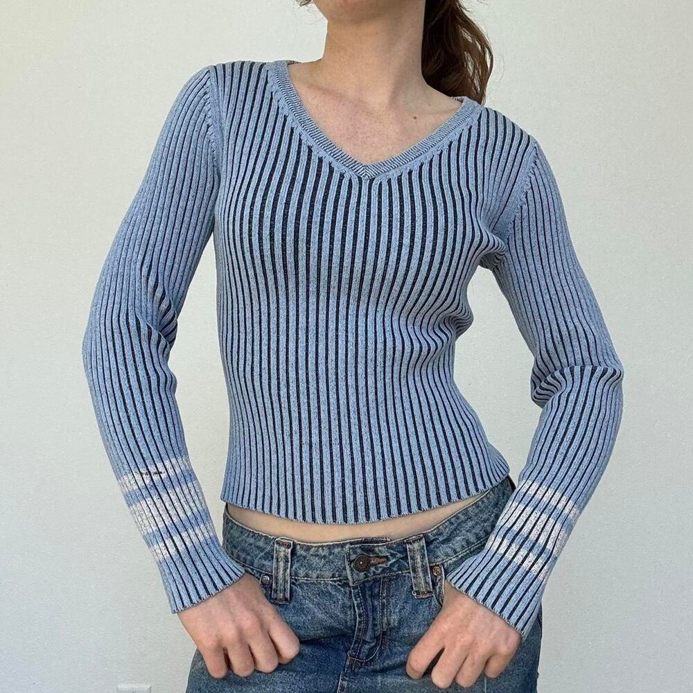 Curfew Vintage 90s blue contrast ribbed long sleeve